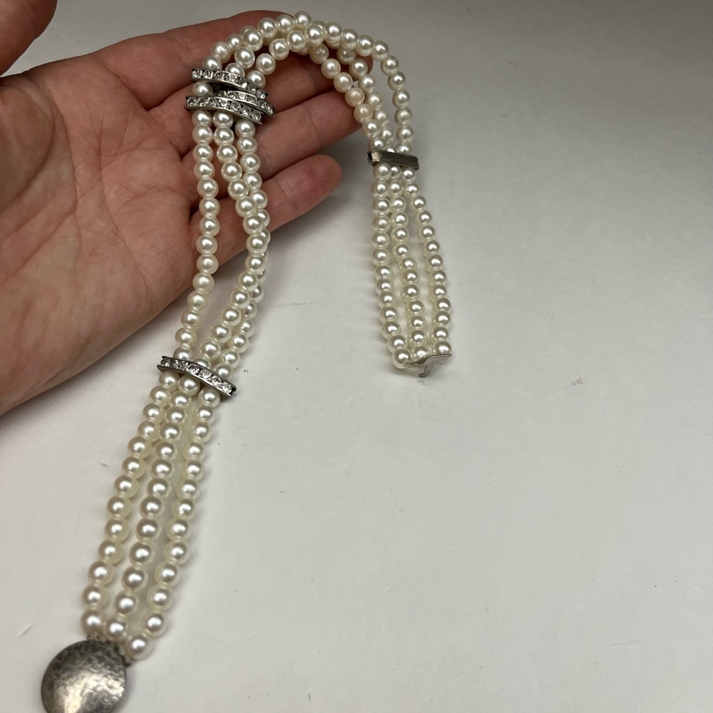 Vintage Retro 3 Strand Choker Faux Pearl/Vintage Style Beaded Choker